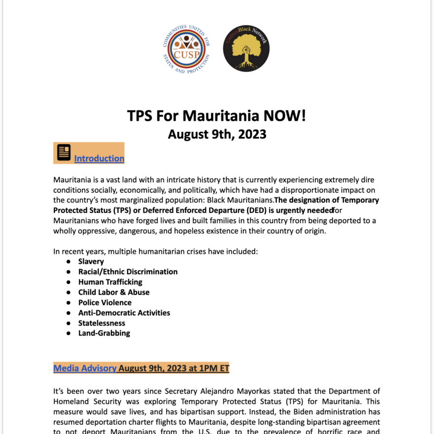Media Kit Cover Image - TPS For Mauritania NOW!